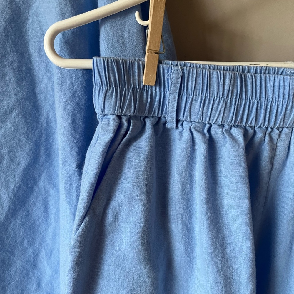 Vintage Linen Cotton Cornflower Blue High Rise Pants Top Blouse Shirt Set M - Picture 2 of 8